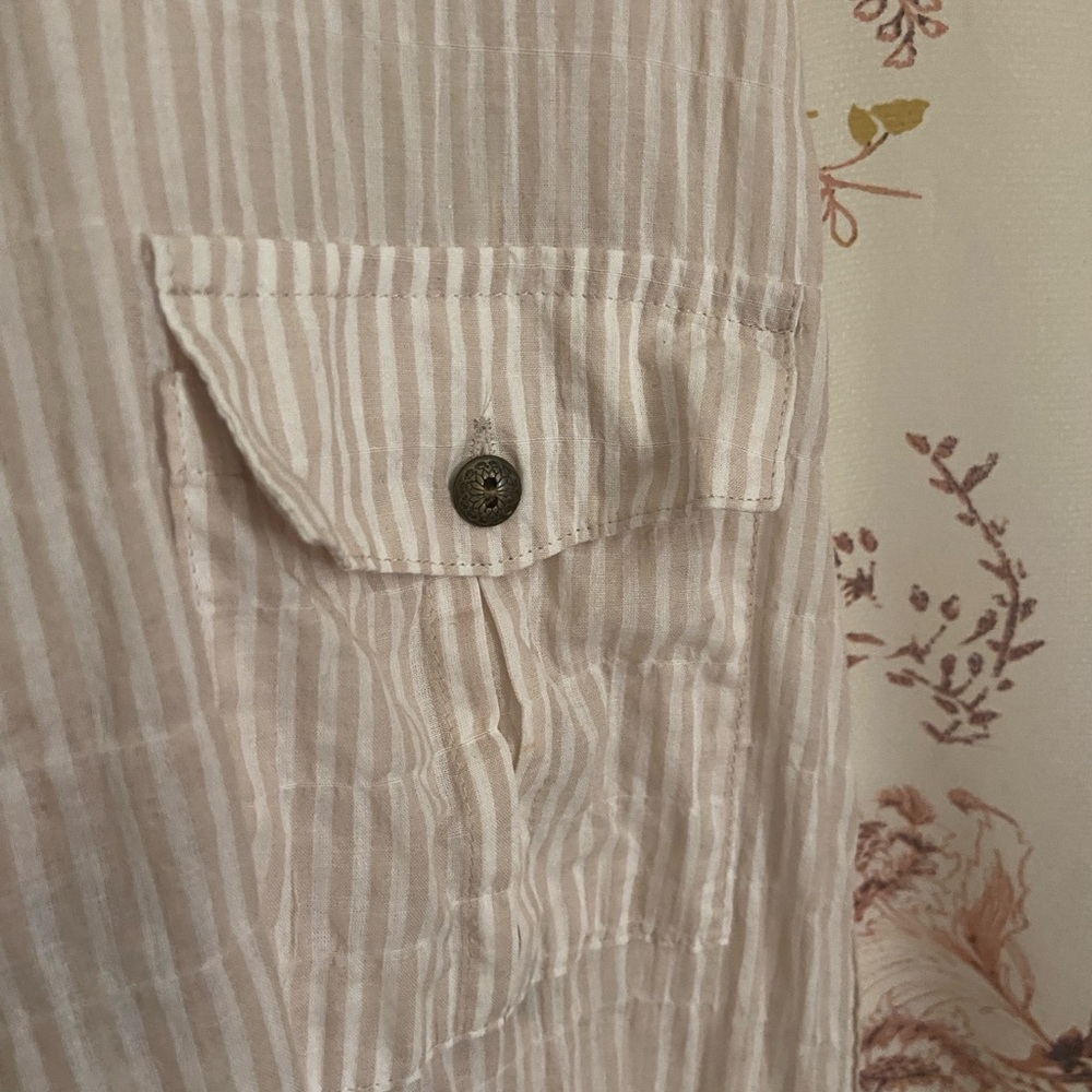 Free People Cream Lightweight Button-Down Shirt with Floral Back - Picture 4 of 7